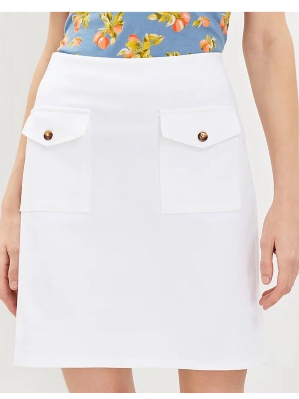 LOFT Front Button Pocket Skirt | White | Size 12 | Like New | Perfect for Summer